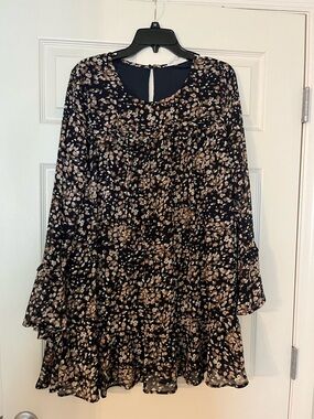 Love Riche Navy Floral Long Sleeve Dress
